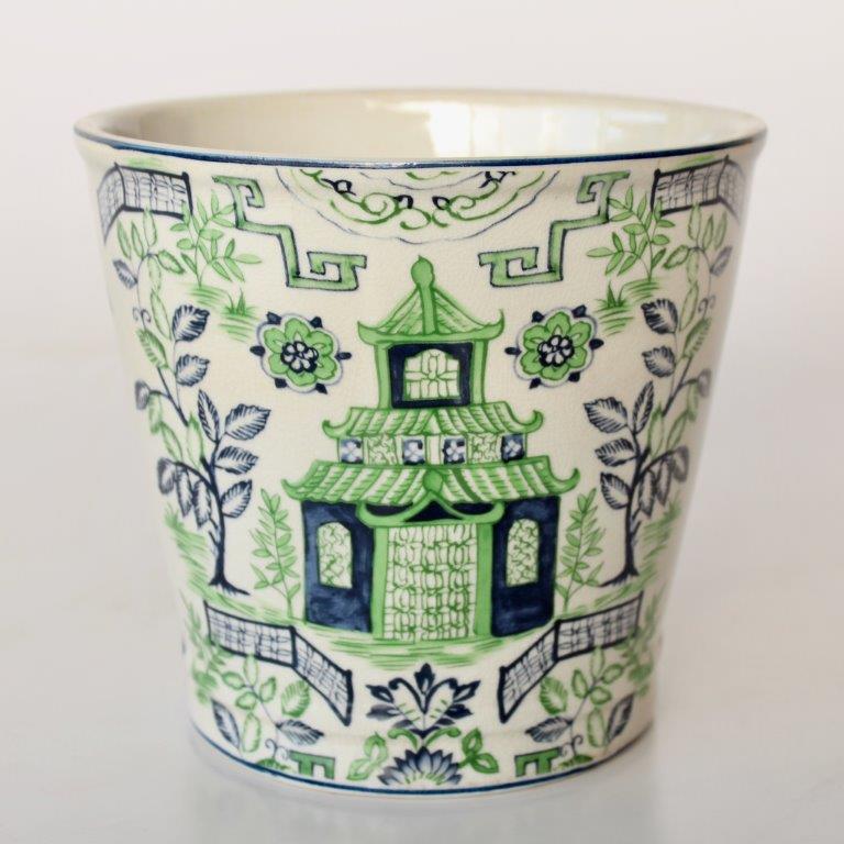Small Round Green & Blue Pagoda Planter